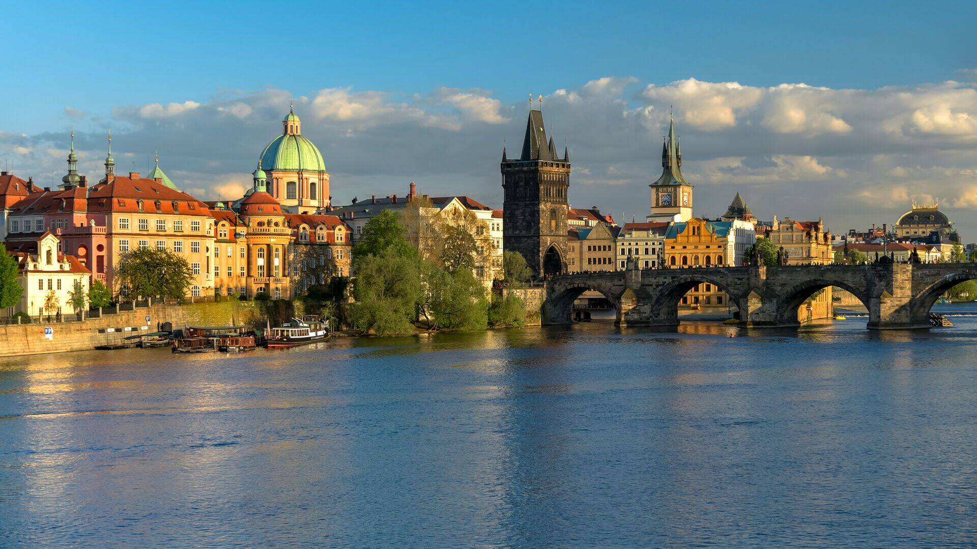 Charles Bridge and the Vltava in the late afternoon sun